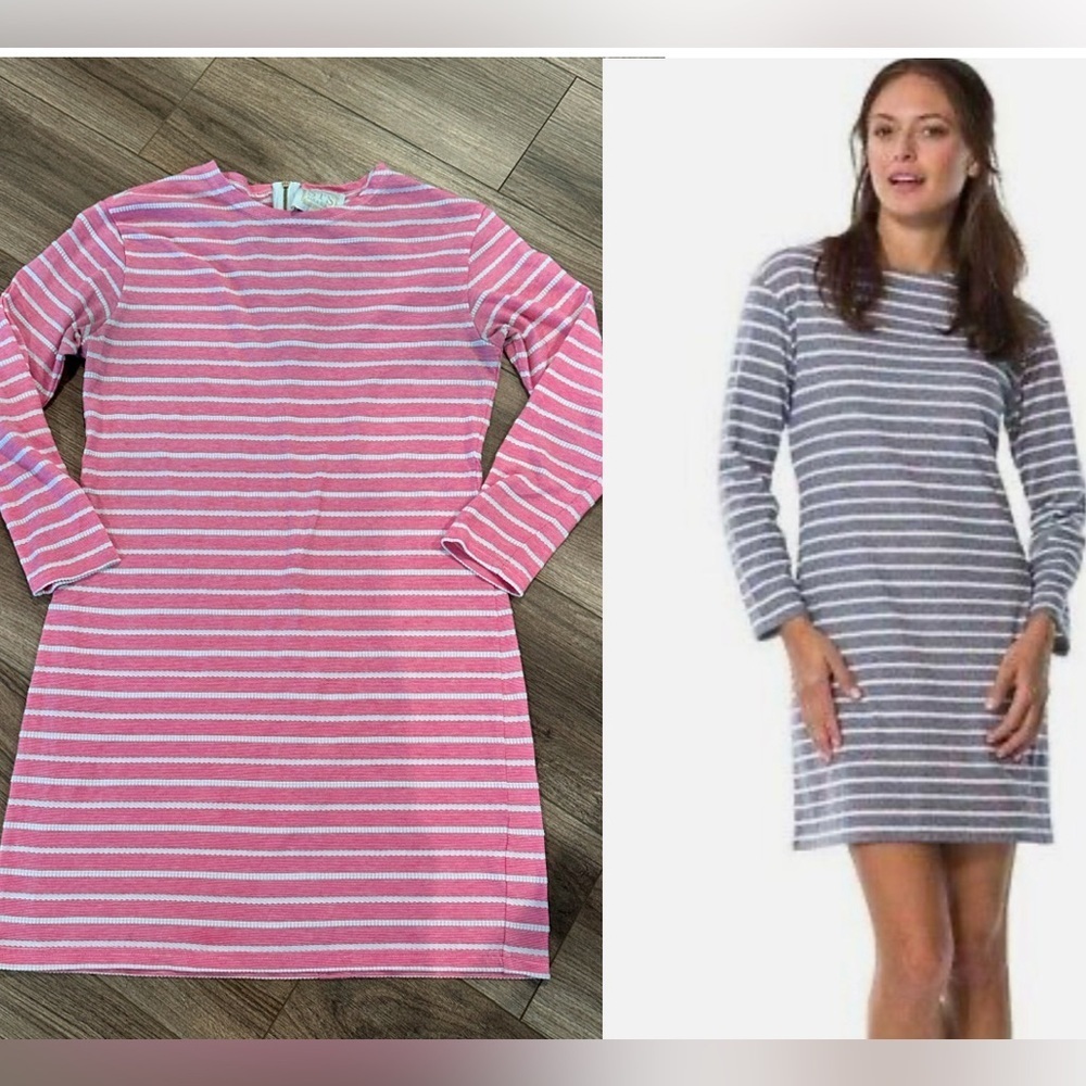 Sail to Sable Textured Pink and White Striped Shift Dress Size Small